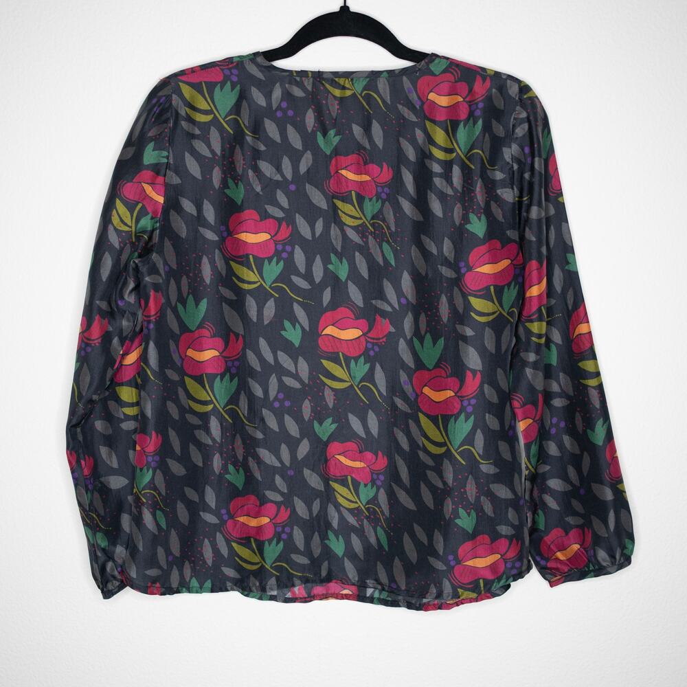 Gudrun Sjodun Kinaros Blouse 100% Silk Floral Print Mandarin Toggles SZ S - Picture 4 of 7